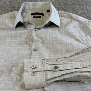John Varvatos USA Men's‎ 16 32/33 Regular Fit Gray Check Button Down Dress Shirt